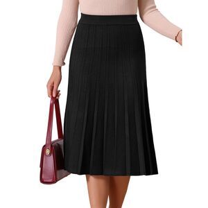 Women's Pleated Skirts High Waist Stretchy A Line Ribbed Knit Sweater Midi Skirt